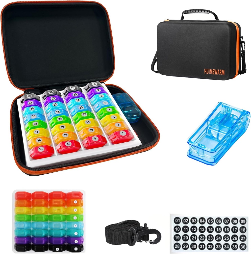 Monthly Pill Organizer 1Time A Day, Pill Organizer Monthly 1Time A Day with 32 Daily Compartments & 1Pill Cutter & 1Travel Case & 1Ramen Straps & 2PCS 31 Days Sticker. Pohodlná násada, BPA- zdarma.