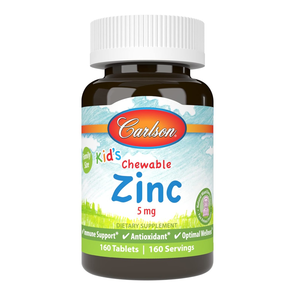 Carlson - Kid 's Chewable Zinek, 5 mg, Podpora zdraví, Natural Mixs Berry Flavor, 160 Tablet