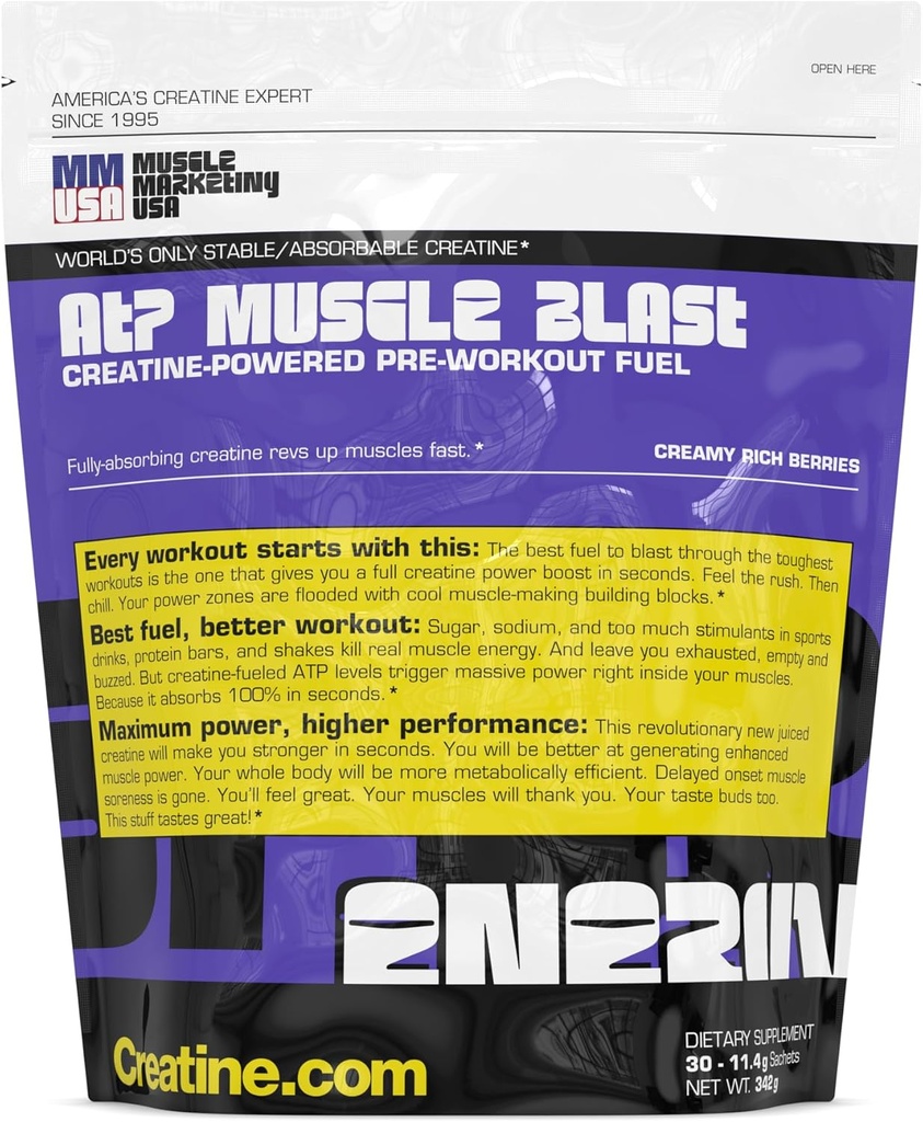 MMUSA ATP Muscle Blast: svět je jediný stabilní Creatine Energy Drink. Okamžitá absorpce. Okamžitý Boost pro intenzivní kulturistiku, Vytrvalost Sport. Vlak Harder, Recover rychlejší. 30 sáčků, 11.4g Každý