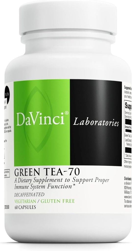DaVinci Labs Green Tea-70 - Dietní dodatek k podpoře imunitního systému, kardiovaskulárního zdraví a cholesterolu zdraví - Se zeleným čajem Extract - Decaffeinated - gluten- Free -60 Vegetariánské kapsle