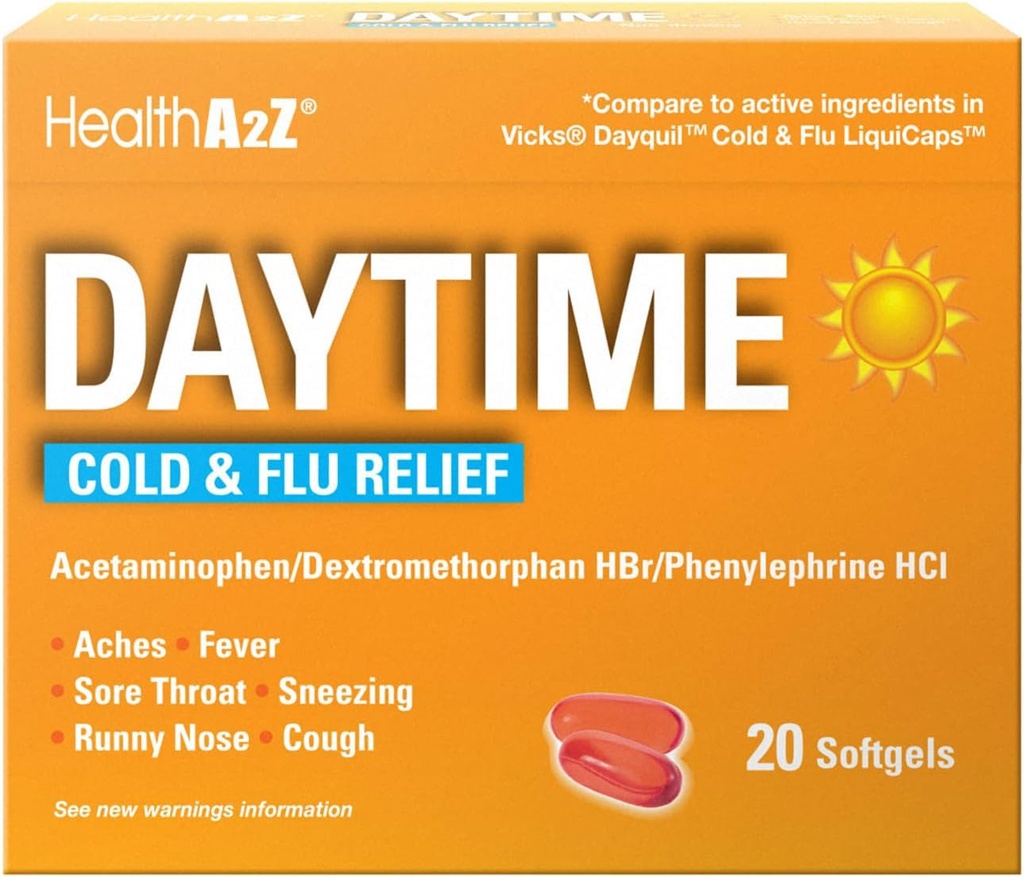 HealthA2Z ® Denní medicína 124; Cold & Flu Medicine 124; Výkonný multi- Symptom Daytime (20 Softgels) (Denní Cold & Flu Medicine (20 Count Pack 1))