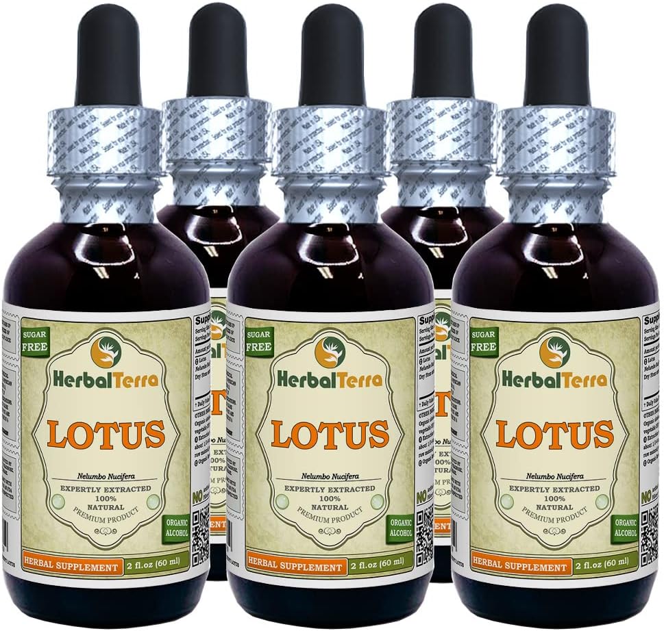 Lotus, Xi Xin (Nelumbo Nucifera) Sušený stemový tekutý extrakt (značka: HerbalTerra, Proudly Made in USA) 5x2 oz
