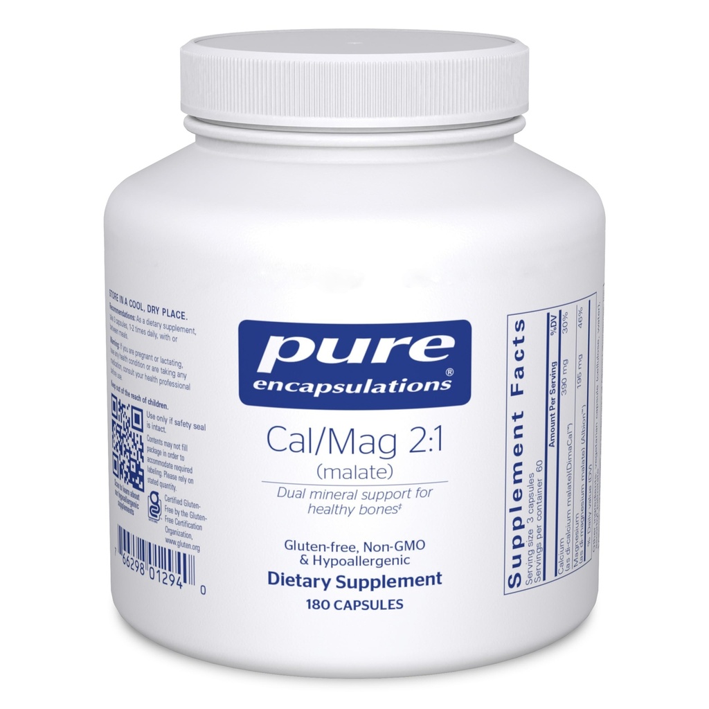 Čistá enkapsulace Cal / Mag (Malate) 2: 1 - vápník a hořčík (Malate) - dodatek ke zdraví kostí * - Optimální absorpce - Vegan & gluten zdarma - 180 Kapsle