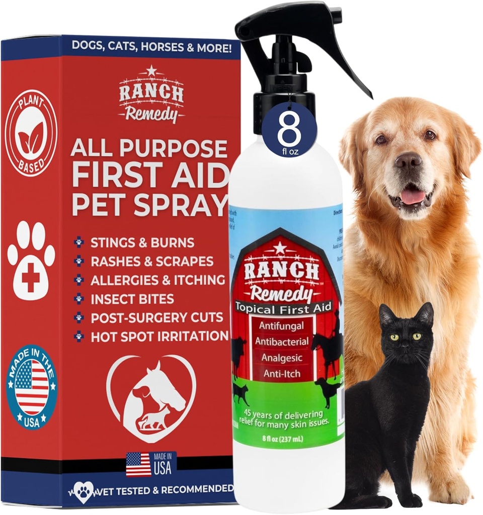 Poranění pomoc při hojení a Itch Relief sprej pro psy, kočky, koně, bezpečné pro všechna zvířata - Všechny přírodní - Vyrážka, Bites, Burns & Hot Spot Léčba - Kožní podráždění a alergie řešení (8oz)