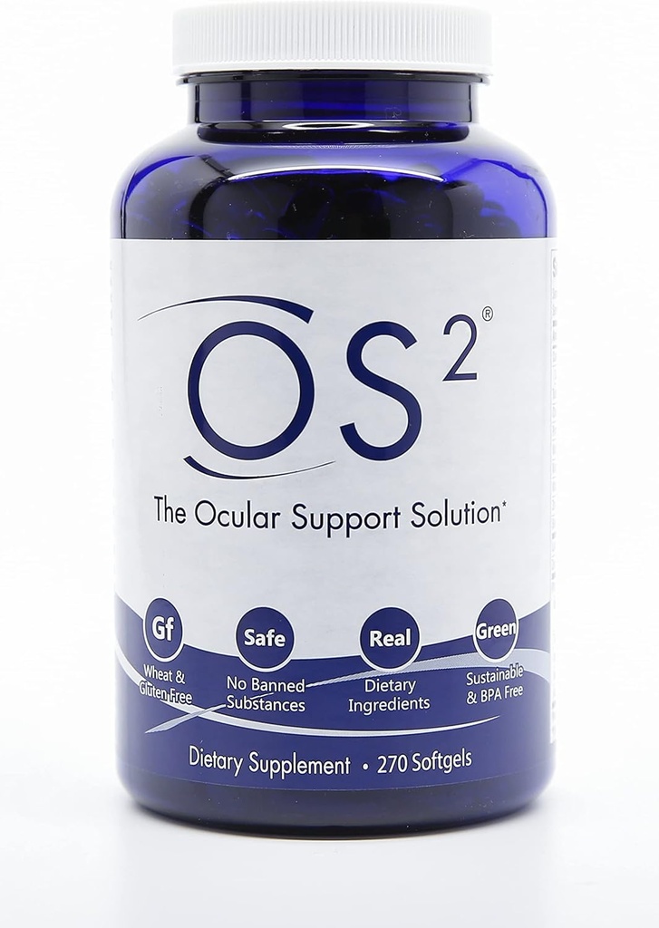 OS2 Oční podpůrné řešení - 270Ct, patentované oční vitamíny w AREDS2, VIT A, C, Zinek, Omega-3, Lutein & Zeaxanthin, pro makulární zdraví, suché oko, Blue Light & Night Vision Dodatek