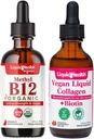 LIQUIDHEALTH Organic Methyl B12 5000mcg Vitamin Kapky s Tart Cherry Juice & 100% Vegan Plant- Based Collagen Plus Biotin Kaps - Natural Energy Boost, Zlepšit zaměření, Vlasy a růst nehtů, Kožní zdraví