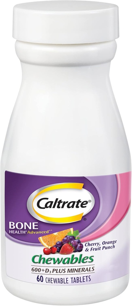 Caltate Chewables 600 Plus D3 Plus Minerály vápník vitamín D dodatek, třešeň, pomeranč a ovocný punč - 60 Počet