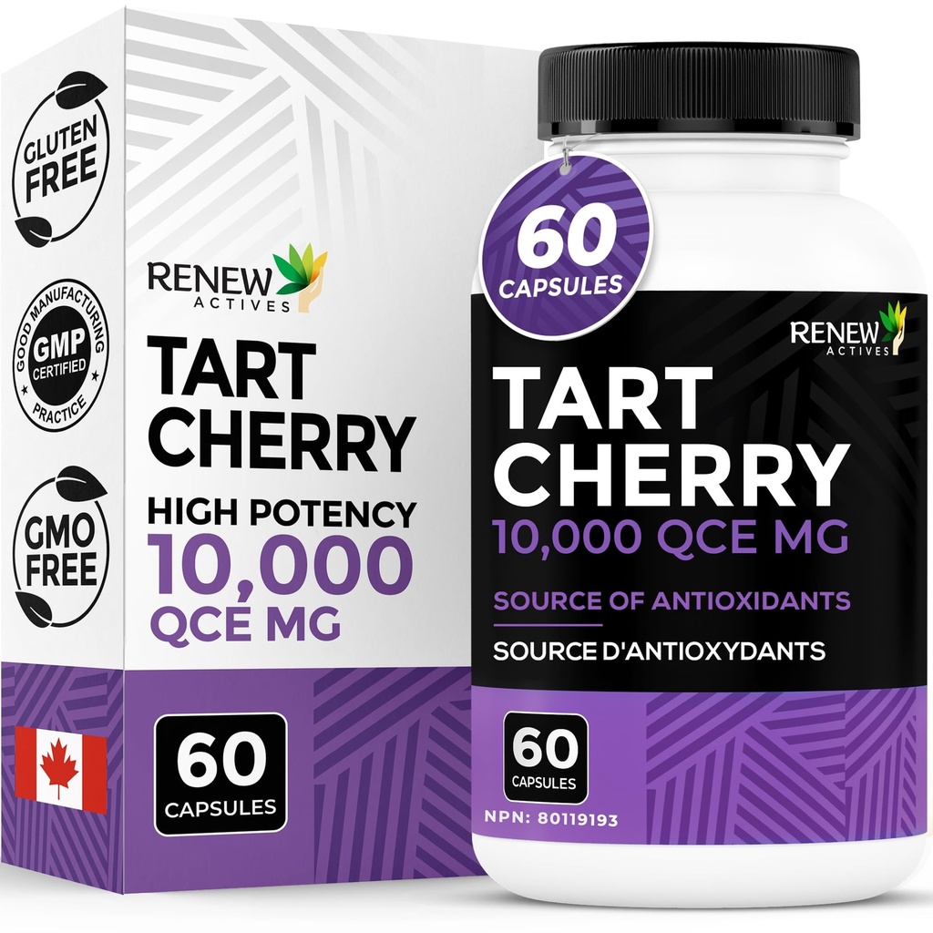 Reew Actives Tart Cherry Extra 500 mg na 2 kapsle - Vysoce potentní antioxidant pro bezplatnou radikální ochranu & Wellness - 60 Easy- to- polykací kapsle - Made in Canada