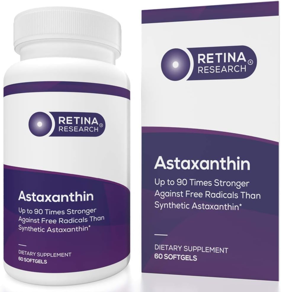 Přírodní Astaxanthin Eye Vitamin 10mg - doplňky k podpoře oční zdraví - až 90 krát silnější než syntetický - Vyrobeno doktory - 3. strana Certifikovaná - 60 Softgels