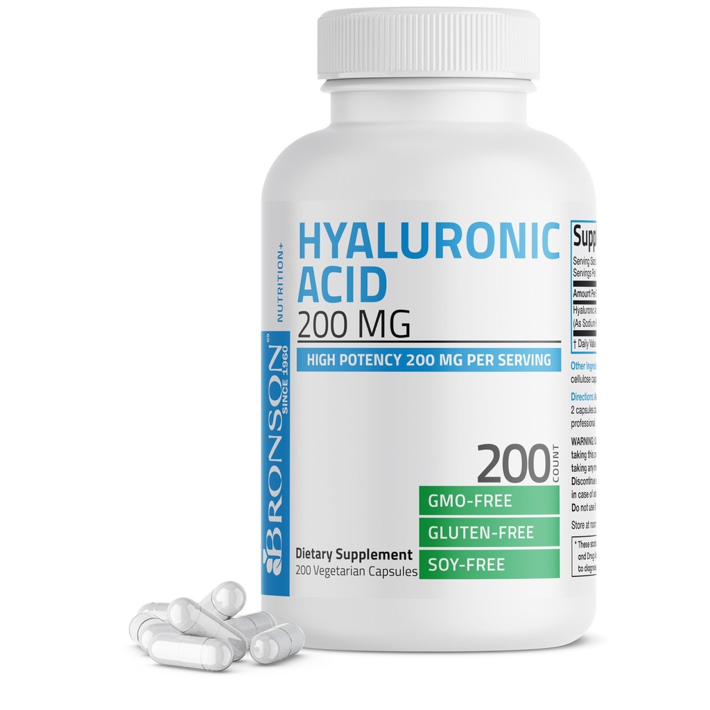 Bronson Hyaluronic Acid 200 MG High potency Joint Health & Health Skin Support, Non- GMO, 200 Vegetariánské kapsle