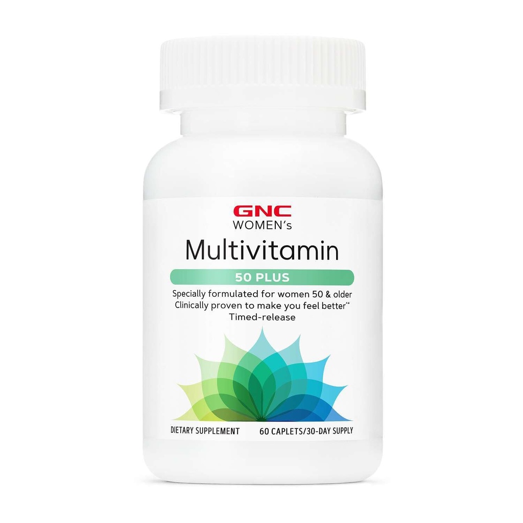 GNC Ženský Multivitamin 50 Plus, podporuje kosti, oko, paměť, mozek a kůže zdraví s vitaminem D, vápník a B12, pomáhá zvýšit výrobu energie, 60 kaplety