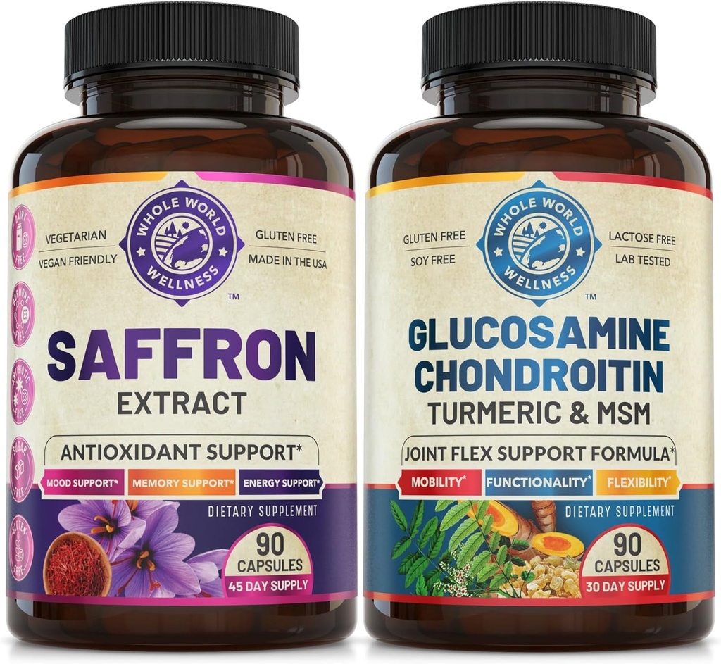 Čistá Saffron Extract & Advanced Joint Support Bundle (Jedna láhev každý). Podporuje Mood, Energy Boost, Metabolické funkce, a společné zdraví. USA Made.