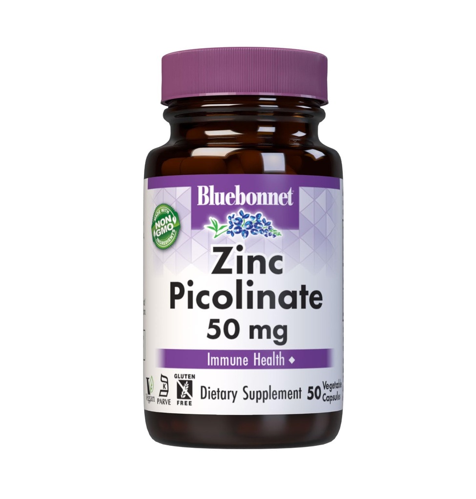 Bluebonnet Nutrition Zinek Picolinate, Hormonal & Imunity, Prostate Health, Skin, Vegan, Non GMO, gluten, Soy & Milk Free, Kosher, White, 50 Počet
