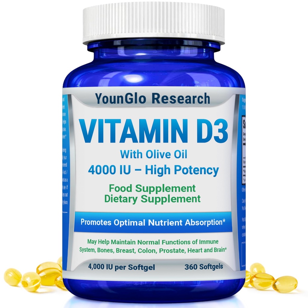 Vitamin D3 4000 IU Dietní dodatek k podpoře zdravé kostní a imunitní funkce, Easyto- spolknout 360 Softgels