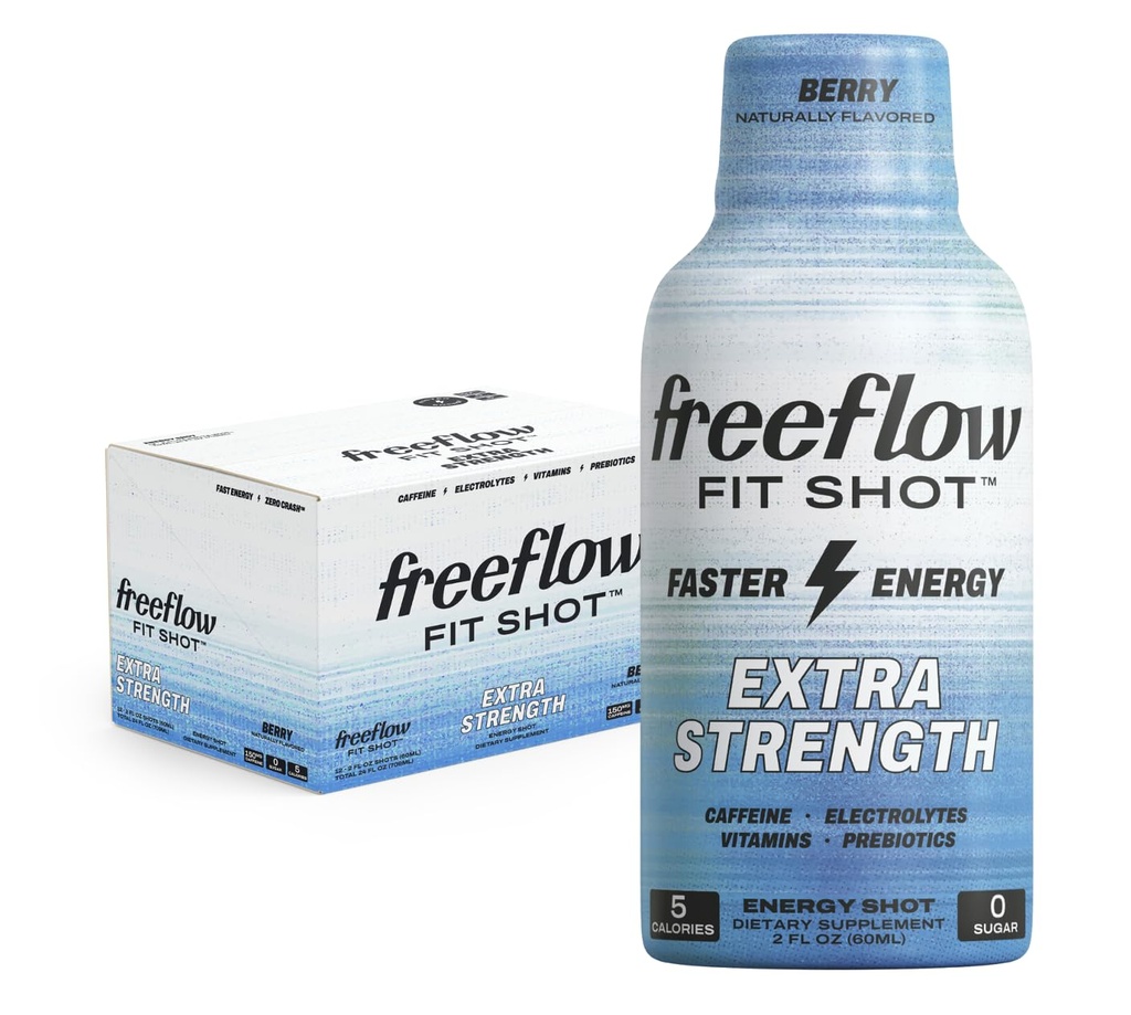Freeflow Fit, Extra Strength Energy Shot, Berry (2 Ounce Shot, balení 12) - 150mg kofeinu Per Shot, Zero Calorie, Zero Sugar Energy Shot...