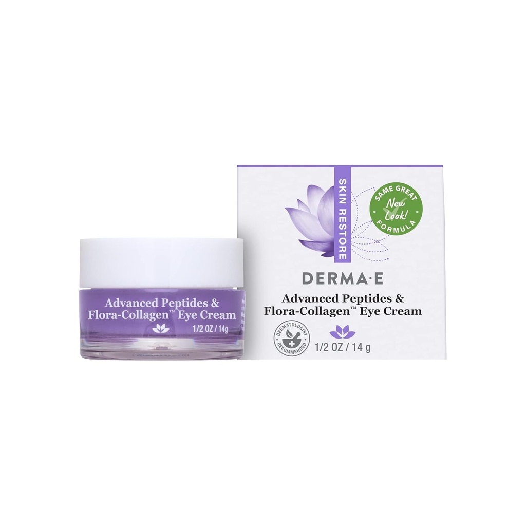 Derma E Advanced Peptides and Vegan Flora- Collagen Eye Cream - Double Action Collagen Eye Cream with Peptide Complex - Firming & Hydrating Under Eye Treatment - All Natural Moisturizer Cream, 0.5oz