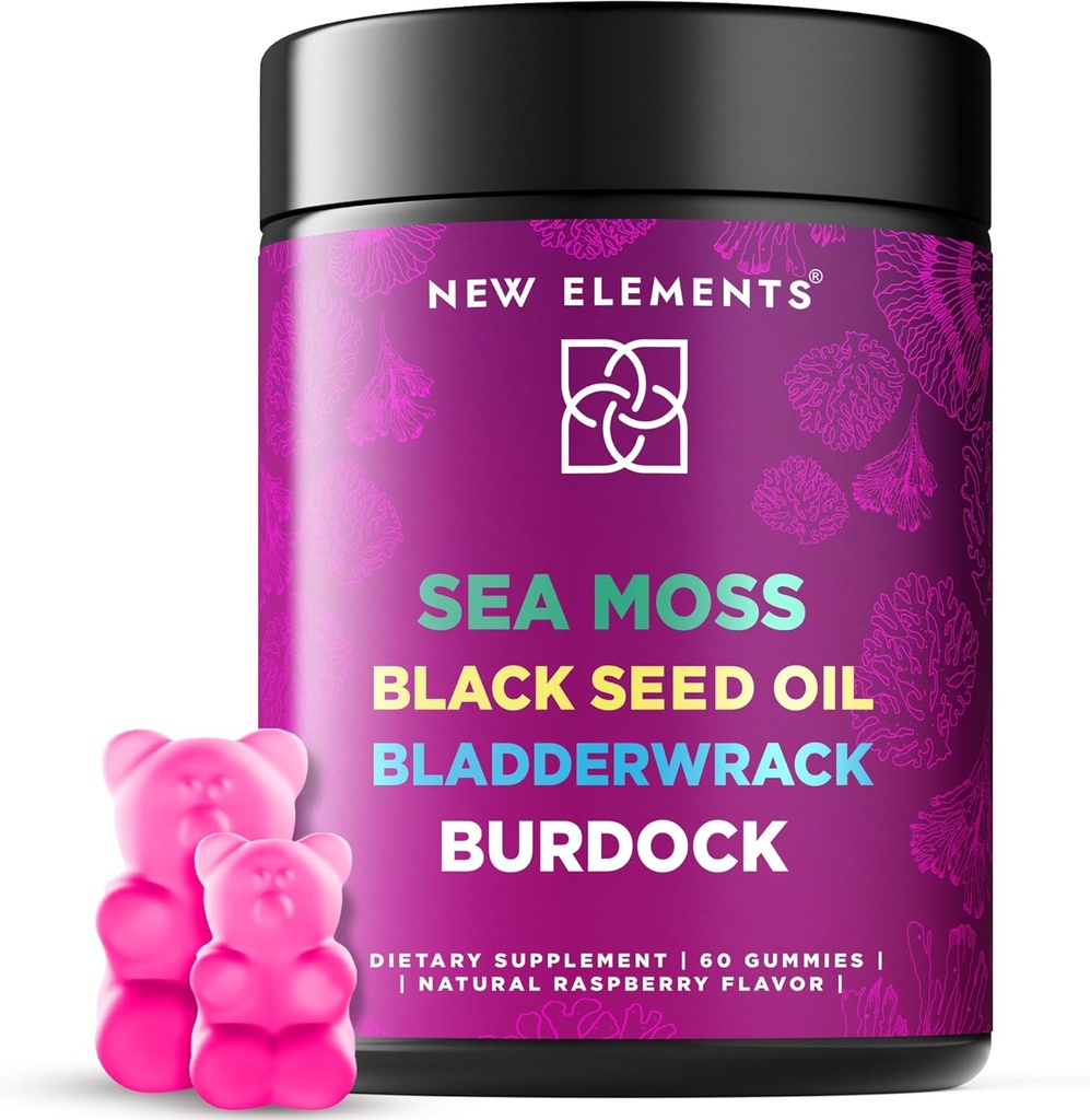 Organic Sea Moss Gummies with Black Seed Oil, Bladderwrack & Burdock Root CRO124; Irský Moss Moss dodatek 1000mg CLO124; 4 in 1 Advanced Formule 4X Silnější CLO124; Raspberry Flavor CLO124; Vegan CLO124; Non-GMO CLO124; Gluten- Free