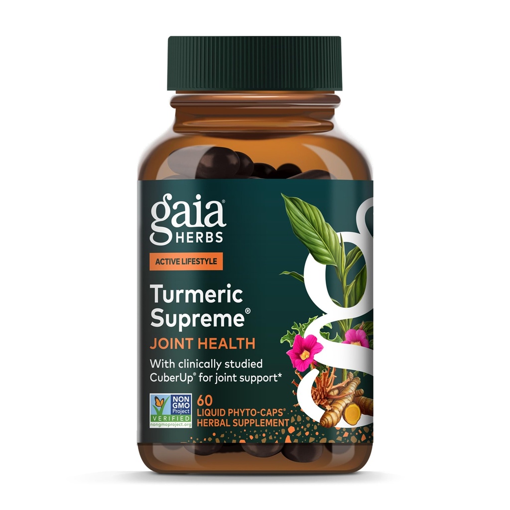 Gaia Herbs Turmeric Supreme Joint Health - Common Support Supplement - s Quercetin, Black Pepper, Boswellia, Ginger Root, Curcuminoidy, & More - 60 Tekuté fytokapsle (15denní dodávka)