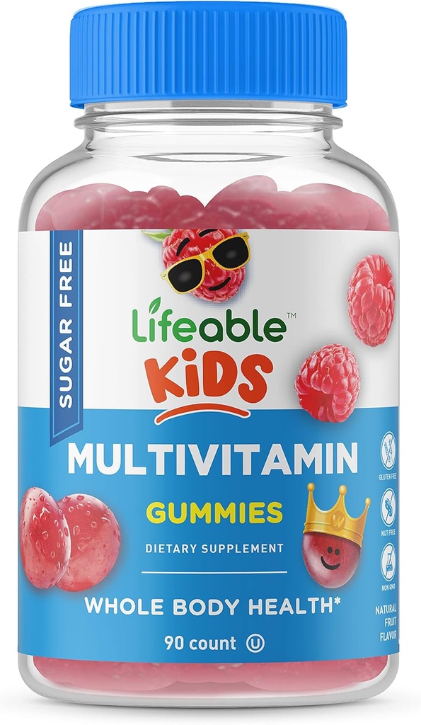 Živý cukr zdarma Multivitamin pro děti - Velký Ochutnávání přírodní příchuť Gummy dodatek - s vitamíny A, C, D, E, Niacin, B6, Folát, B12, Biotin, Pantotenová kyselina, jód, zinek, - 90 Gumies