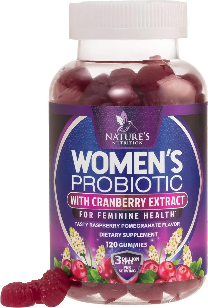 Probiotika pro ženy gumové s brusinkou - 6 Premium proužky pro PH bilance, stravovací zdraví, Vaginální a imunitní podpora, 3 miliardy CFU, Ženské probiotické žvejkačky pro zdraví žen - 120 gumy