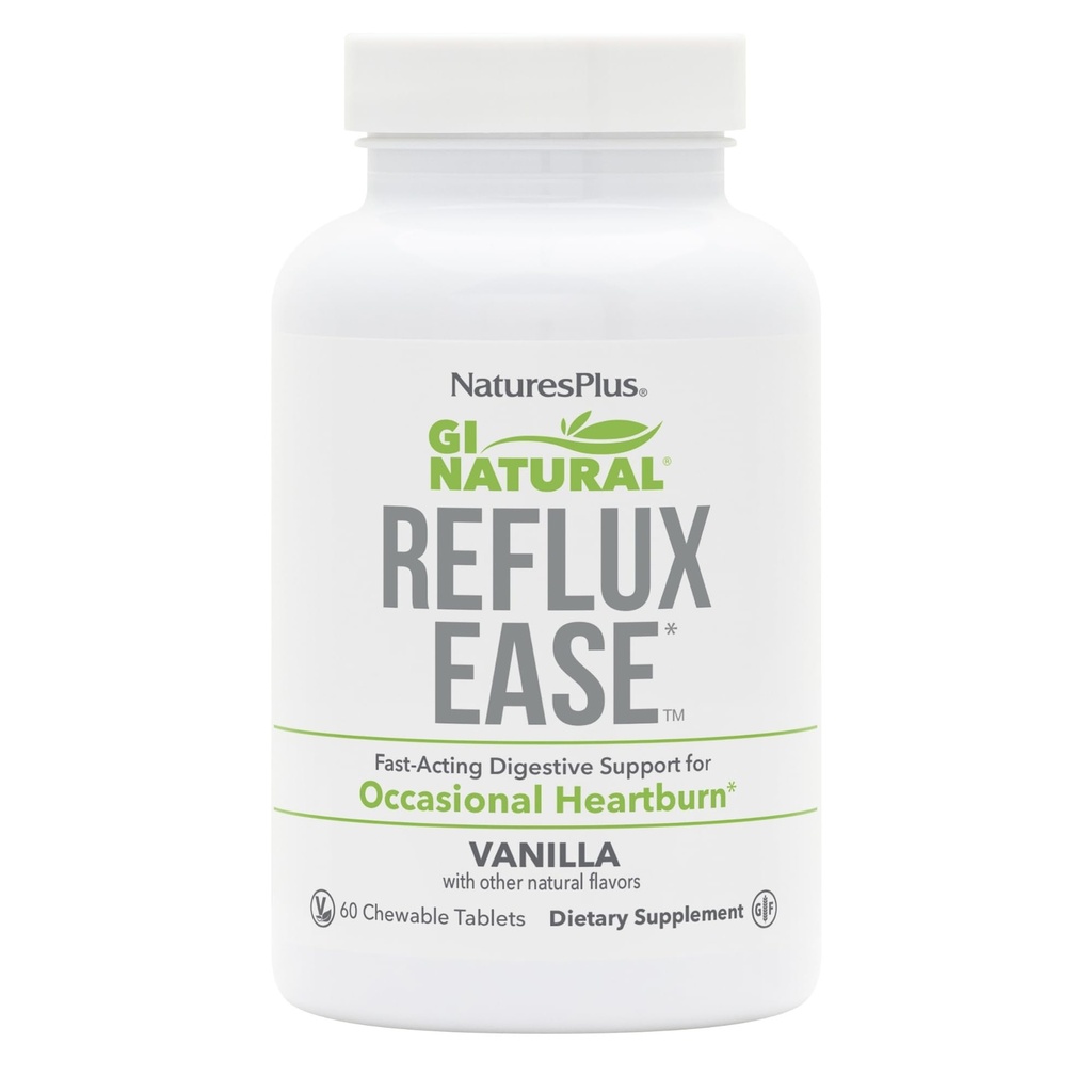 Natures Plus GI Natural Reflux Ease, Vanilla - 60 Žvýkací tablety - Fast- acting Digestive Support - Vegetarian, Gluten Free - 60 Služeb