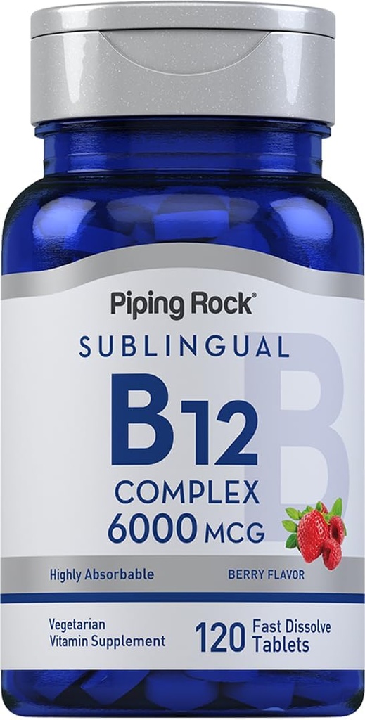 Piping Rock Sublingual B12 Complex 6000 mcg complex 124; 120 Fast Disolution Tablet CLAS124; Berry Flavor CLAS124; Vegetarian, Non- GMO & gluten zdarma