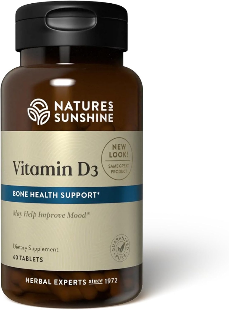 Nature 's Sunshine Vitamin D3, 60 Tablet current 124; Podporuje zdraví kostí, přispívá k celkovému zdraví, a může zlepšit nálada