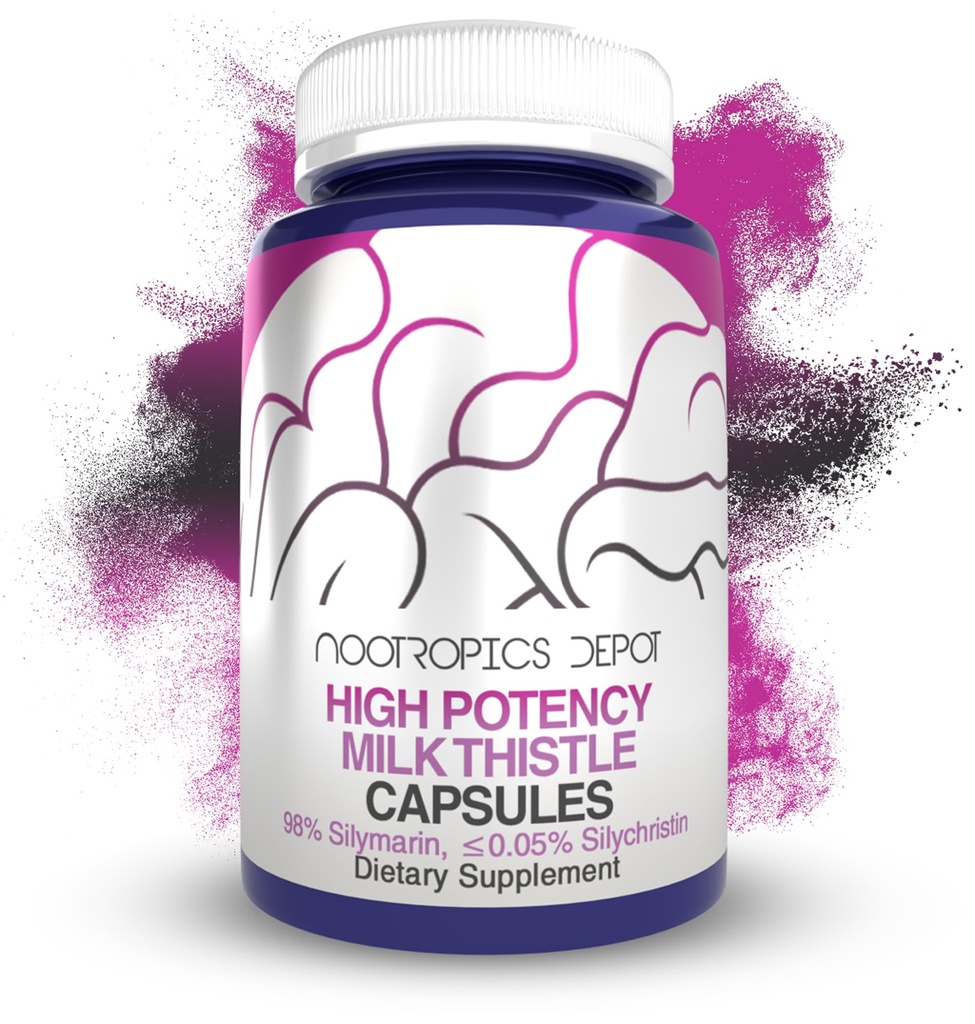 Nootropics Depot High Potency Milk Thistle Extract Kapsle 124; 200mg Silymarins from Silybum marianum PHAR124; 60 Count