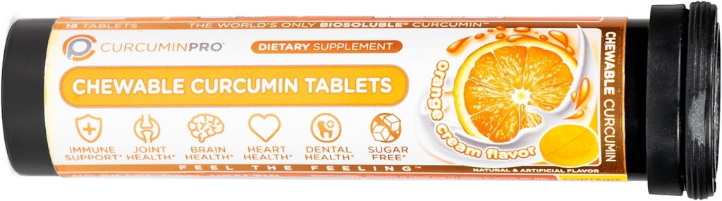 curcuminpro žvýkací tablety CARL 124; BioSoluble Organic Turmeric Curcumin CARL 124; Sugar- Free CARL 124; Podpora pohybu CARL 124; 18 Count CARL 124; Orange Cream Flavor
