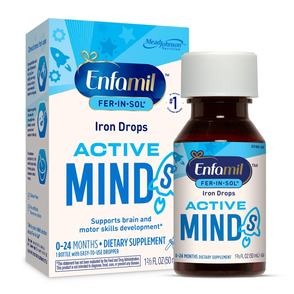Enfamil Fer-In-Sol Iron Supplement Kapky pro kojence & Toddlers, Podporuje vývoj mozku, 50 ml kapátko láhev