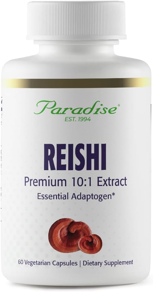 Paradise Herbs Reishi, Essential Adaptogen, Super Potent, Ultra Pure, Non- GMO, Vegan, Gluten Free, 60 Vegetariánské kapsle
