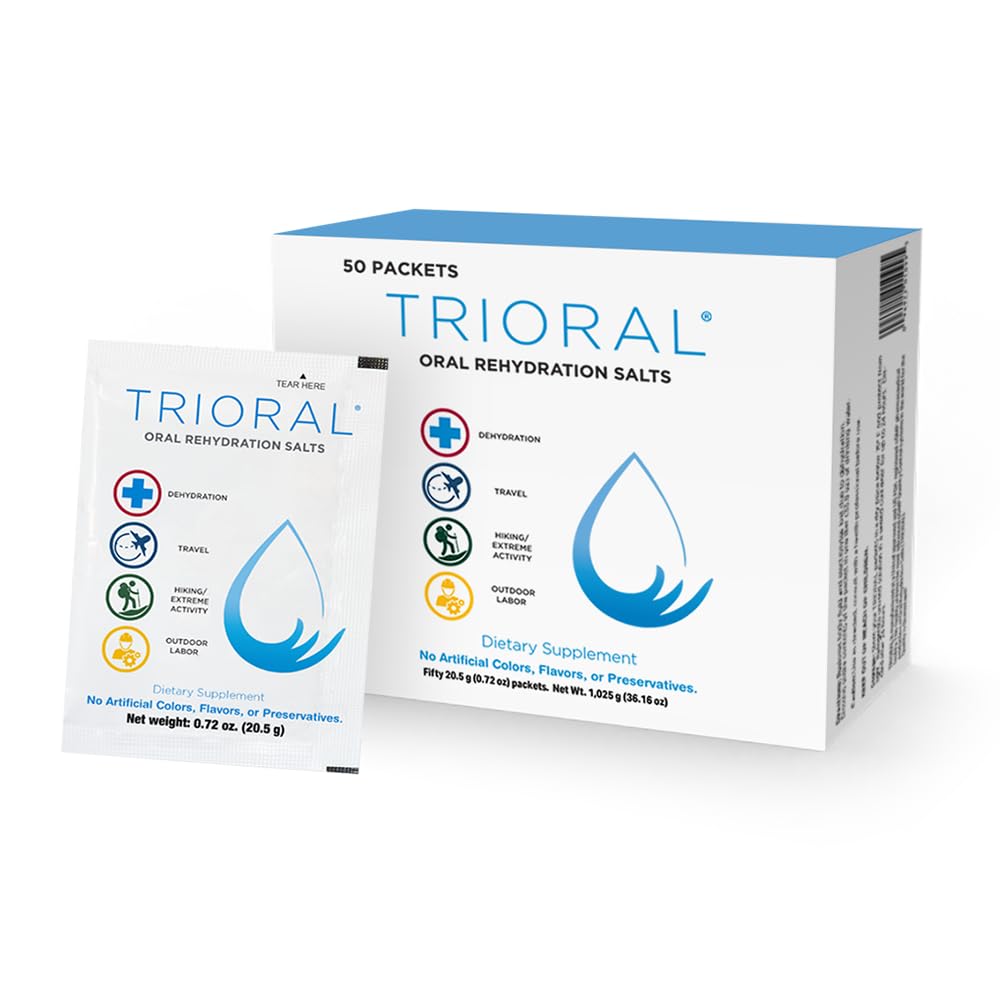 TRIORAL Rehydratace Electrolyte Powder - Orální rehydratace Soli - Podporuje dehydrataci z cvičení, ztráta tekutin a obecné hydratace - 50 Drink Mix Packets