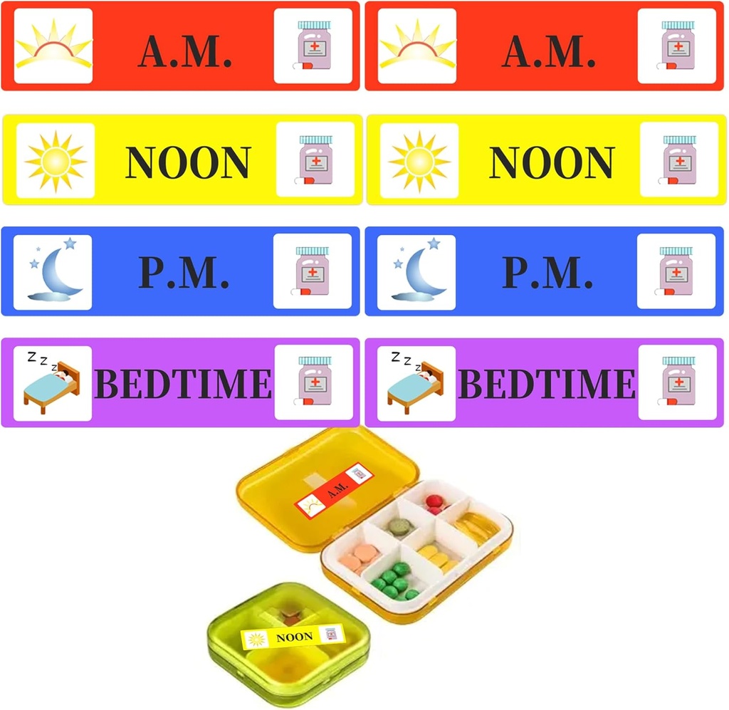 500 Pcs Lékařské nálepky Lékařské Nálepky Nálepky - Ranní poledne Večer Lékařské Nálepky Nálepka 2 / 5 x 1.6 Inch AM NOON PM pro Nálepky pro Pill Case Planners