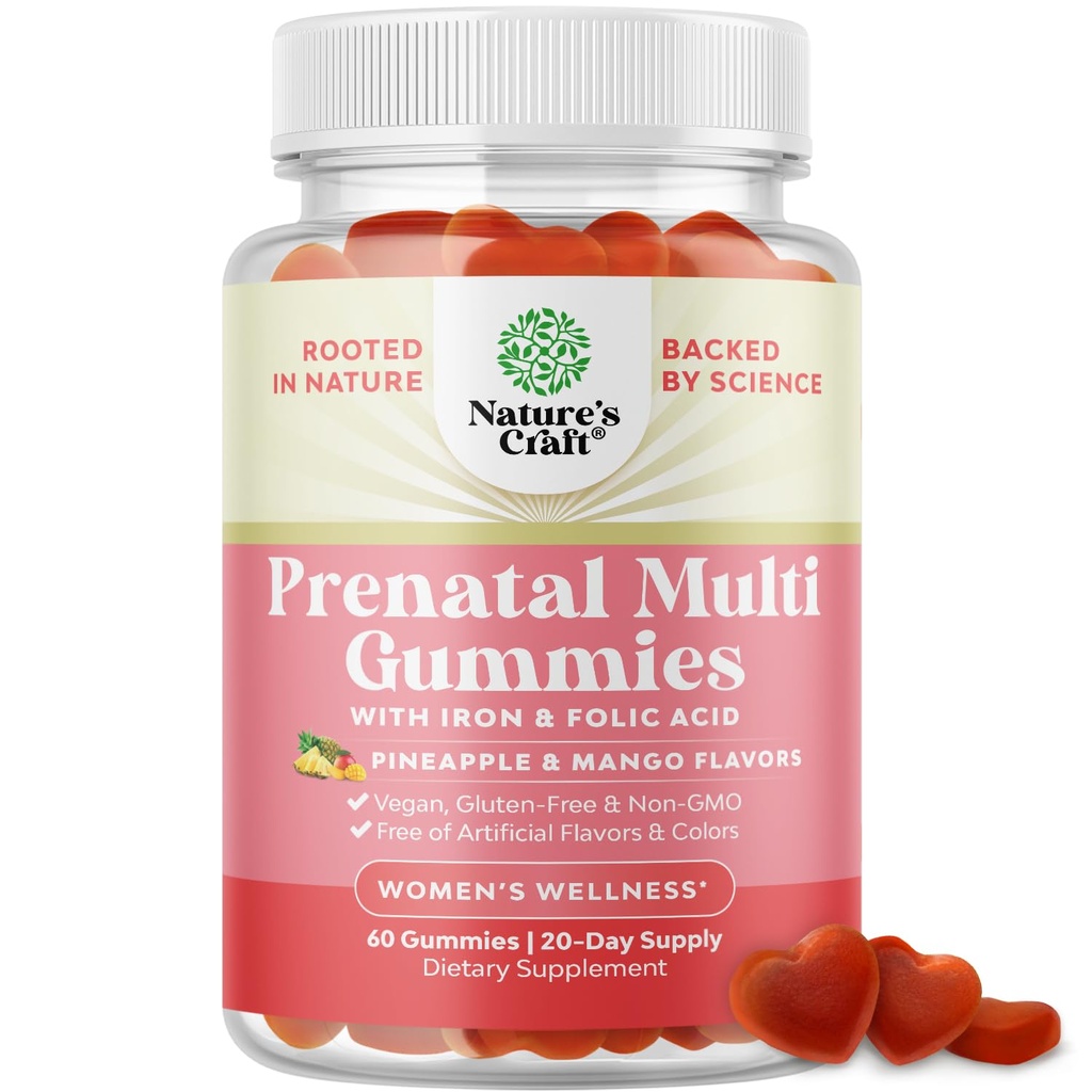 Vegan Prenatal Gummies for Women - Gummy Prenatal Vitamins for Women with Iron Folic Acid and Supergruit Blend - Žvýkací vitamíny Gumová formule (Ananasové mango) Zkušební velikost