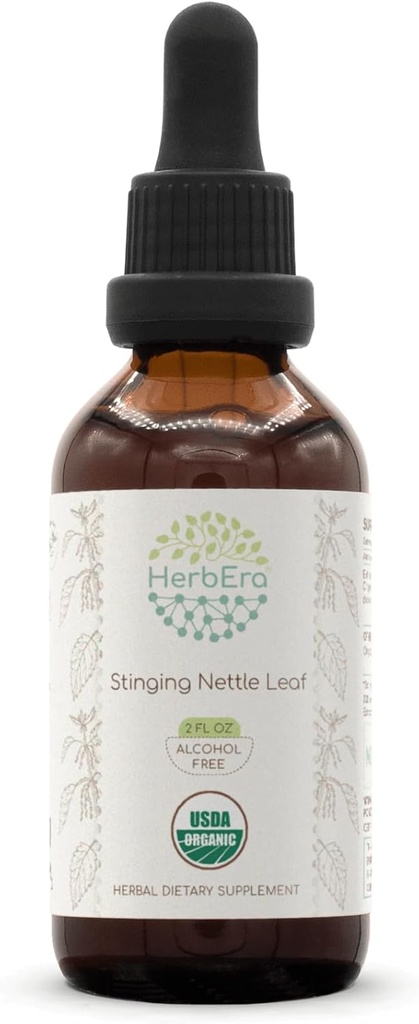 HerbEra Stringing Nettle Leaf B60 USDA Organic Tincture PHAR124; Alkoholou- Free Extract, High- Potency Herbal Drops PHAR124; Certified Organic StringNettle (Urtica Dioica) Sured Leaf (2 oz)