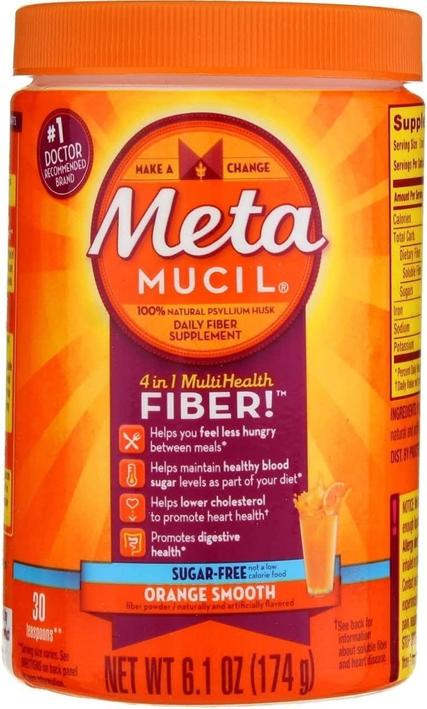 Metamucil Daily Fiber Dodatek / Terapie pro Regularitu, bez cukru, Orange Smooth, 6.1 oz (balení po 3)