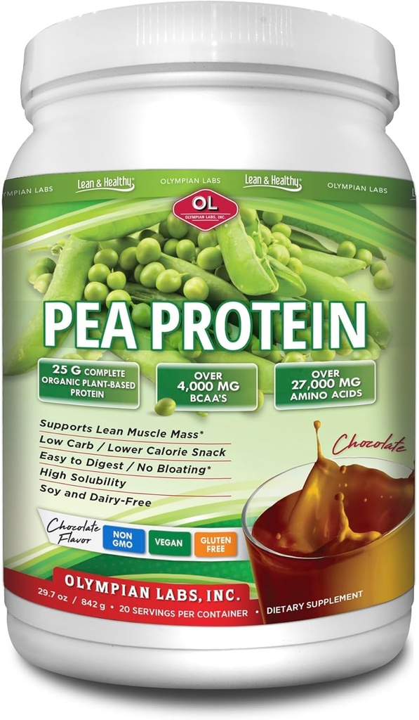 Olympian Labs Plant Based Pea Protein Powder, Chocolate - 25g proteinu, Vegan, Nízké čisté sacharidy, Gluten Free, Lactosa Free, No Sugar Added, Soy Free, Non- GMO, 2 Pound Pea Protein