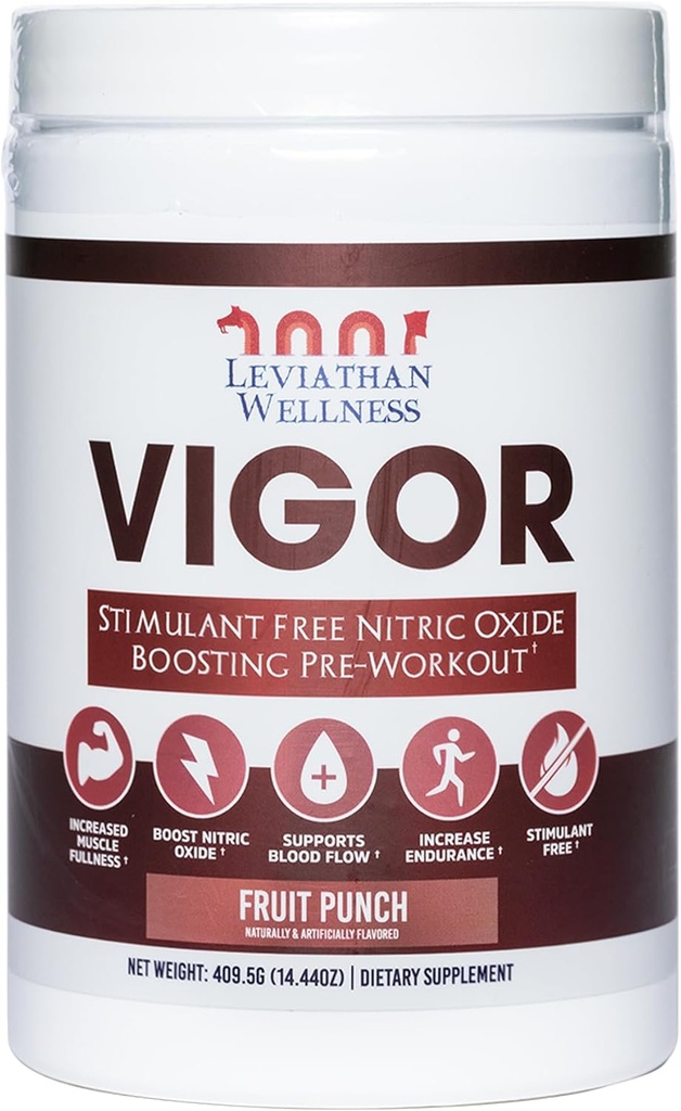 Vigor - Stimulant- Free Nitric Oxide Pre- Workout Powder 124; L- Citrulline (5000mg), Malic Acid (2000mg), GlycerPump (1500mg) Dusid 124; Ovocný punč 124; 30 Servings, 13.86g Každý Dusinek 124; Made in USA
