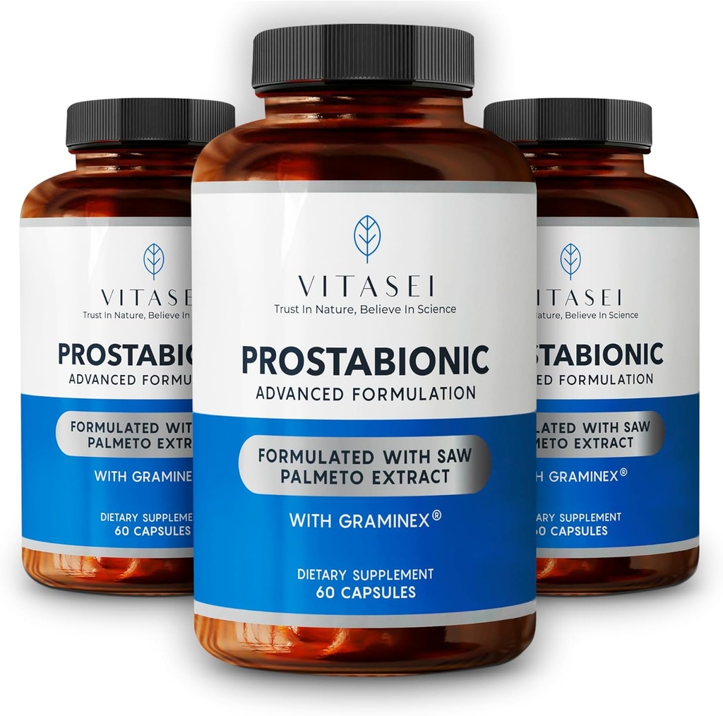 VITASEI Prostabionic s Graminex, Saw Palmetto, Pygeum Africanum - Kontrola močového měchýře a prostaty doplňky pro muže - 60 Kapsle (balení po 3)