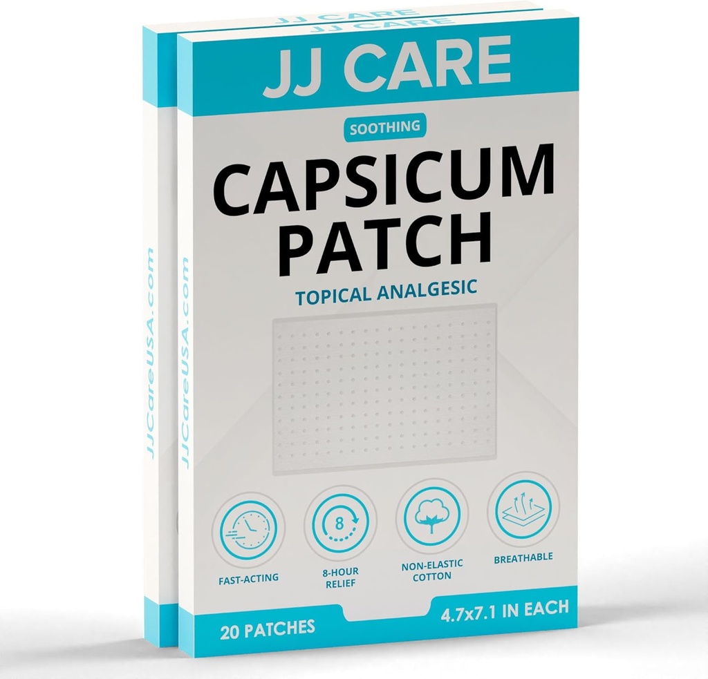 JJ CARE Capsicum Patch (40 PCS), 4.7 "x 7.1" Soothing Capsaicin Patch, Capsicum Patches for Neck, Ramender, Muscle Soreness- 8 hodin Relief