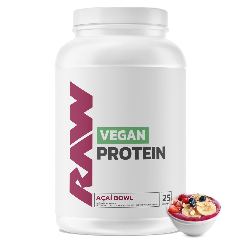 RAW Vegan Protein Powder, Acai Bowl - 20g Plant- Based Protein Powder & Fortified with Vitamíny for Muscle Growth & Recovery - Low-Fat, Low Carb, Přirozeně ochucené & Sweeced - 25 Služeb