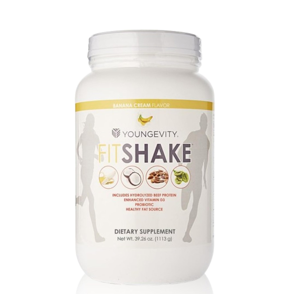 Youngevity FitShake ™ Banana Cream 124; 20g Gut- Friendly Protein Isra124; Electrolytes, Minerály, Kolagen, Želatina, Vitamin D, Probiotika, a další 124; 30 Servings - 2,4 liber