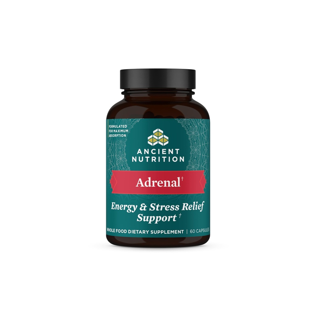 Ancient Nutrition Adrenal Support with Ashwagandha Supplement, Pomáhá snížit stres & Únava, Paleo a Keto Friendly, Gluten Free, 1300mg, 60 Kapsle