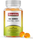 NAC Gummies Sugar Free, N Acetyl Cysteine NAC dodatek 1000mg pro antioxidanty, Lung & jaterní zdraví, imunitní podpora, Vegan Orange Flavor, 60ct