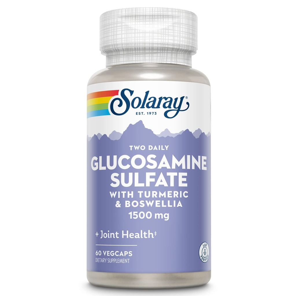 SOLARAY Glucosamine Sulfath 1500mg, Zdravá společná podpora Dodatek, Výkonné Connective Tissue a Joint Health Formule s turmeric & Boswellia, 60- denní záruka vrácení peněz, 30 Serv, 60 VegCaps