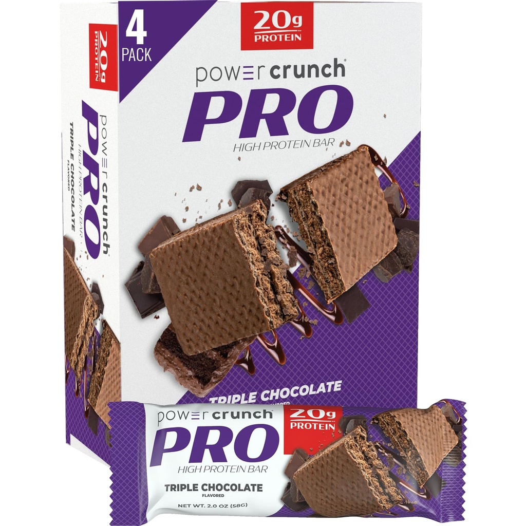 Power Crunch PRO Protein Wafer Bary, High Protein Snacks s vynikající chutí, Triple Chocolate, 2.0 Ounce (4 Počet)