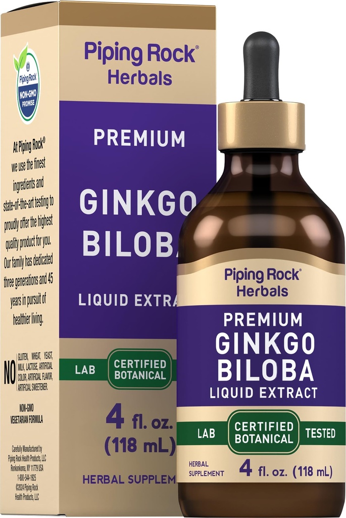 Piping Rock Ginkgo Biloba doplňky 124; 4 fl oz curren124; Premium Liquid Herbal Extract 124; Certified Botanical currency 124; Non GMO, gluten zdarma