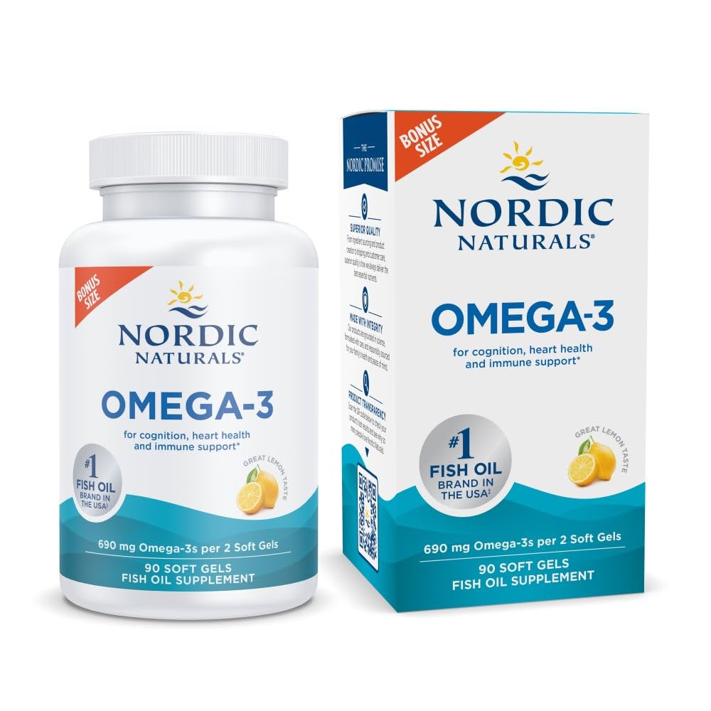 Nordic Naturals Omega33, Lemon Flavor - 90 Soft Gels - 690 mg Omega33 - Fish Oil - EPA & DHA - Imunitní podpora, Brain & Heart Health, Optimální Wellness - Non- GMO - 45 Služebnictví