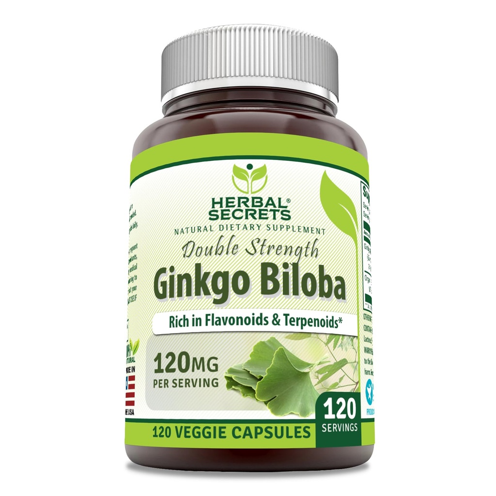 Bylinné tajemství Ginkgo Biloba Double Strength 124; 120 Mg Steng124; 120 Veggie Kapsle 124; Non- GMO Steng124; Gluten- Free Steng124; Made in USA