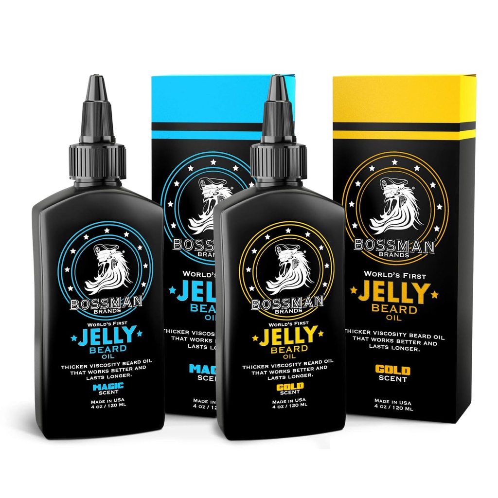 Bossman Beard Oil Jelly Kit (2 čichy) - Beard Growth Softener, Moisturizer Lotion gel s přírodními složkami - Vousy Growing Product (Magic & Gold Sents)